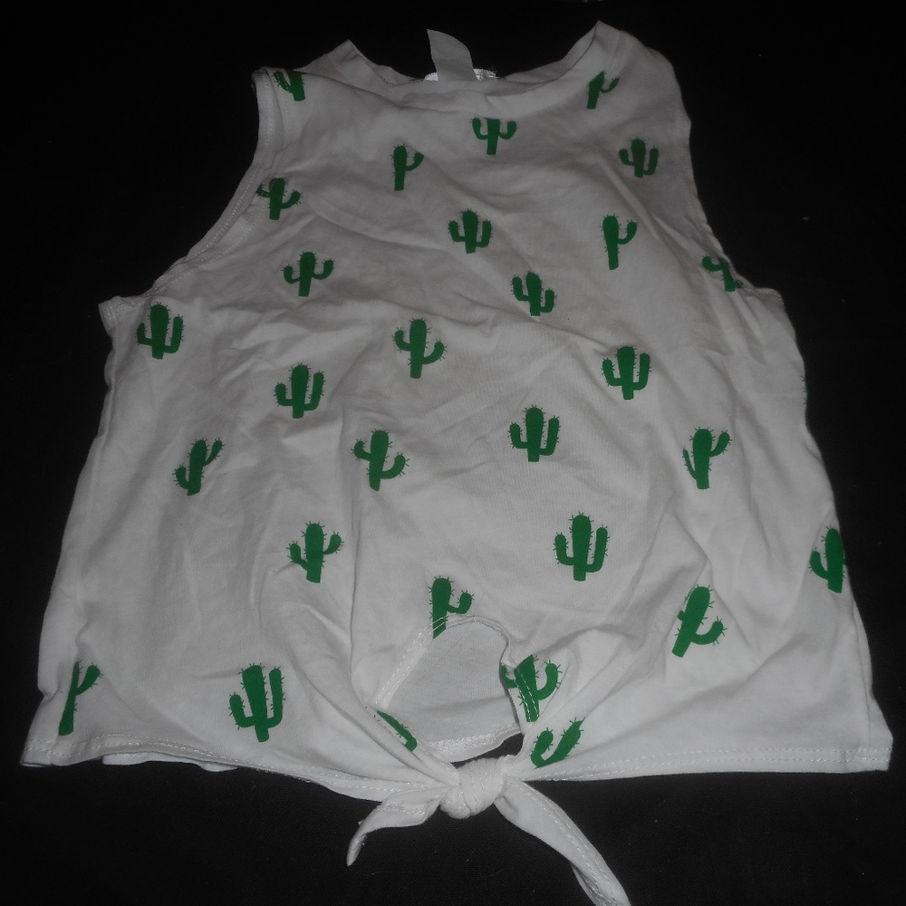 Atticute White/Green Cactus Sleeveless Top